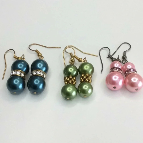 Set of 3 Handmade Pink, Green & Blue Earrings - Picture 1 of 8